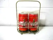 Coca Cola Collector Metal Can Salt and Pepper Shakers with Caddy