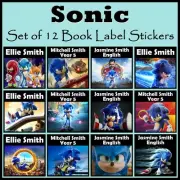 Personalised Sonic the Hedgehog Book Label Stickers - Set of 12 Name Gift School