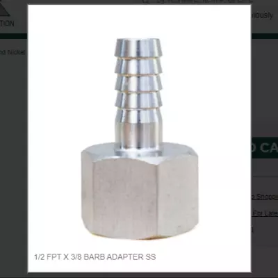 1/2 FPT X 3/8 BARB ADAPTER SS # S23-68