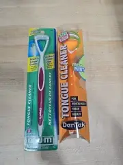 Lot GUM DENTEK Tongue Cleaner Sunstar Brush/Scraper Combo & Fresh Mint Breath