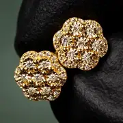VVS 0.25Ct Moissanite Yellow Gold Sterling Silver Flower Cluster Stud Earrings