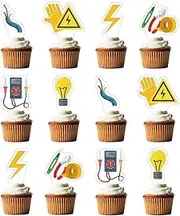 24 Pcs Electrician Cupcake Topper Light Bulb Cake Decorations Power Electrician Lineman Party Supplies