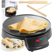 12" Griddle & Crepe Maker, Non-Stick Electric Crepe Pan W Batter Spreader & Reci