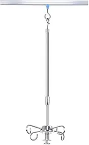Hanging IV Pole w/4 Hook Stainless Steel Infusion Stand w/Pulley & 1.5m Pulley Rails Celling Hanging IV Drip Stand for Indoor Ceiling Walls
