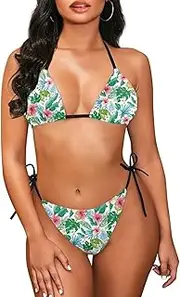 [FOR U DESIGNS] String Bikini Swimsuit for Women Halter Triangle Low Waisted Bathing Suit Swimwear