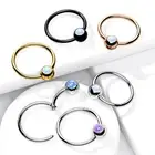 Opal Set Ball Surgical Steel Hinge Hoop Segment Ring Nose Septum Ear Cartilage