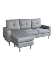 [Sarantino] Linen Corner Sofa Couch Lounge L-shape Chaise Dark Grey