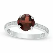 7.0mm Cushion-Cut Garnet and White Topaz Ring in Sterling Silver