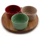 Thirstystone Acacia Wood Lazy Susan Turntable with 3 Ceramic Serving Bowls