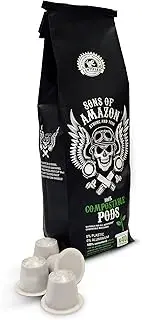 Sons of Amazon COMPOSTABLE High Caffeine COFFEE PODS for Nespresso* Machines - 40 Capsules of Extra Strong Fairtrade Coffee - Recyclable Biodegradable