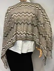 MISSONI Wave ZigZag Shimmer Pancho Fringe Scarf in Multicolor 3027 0004 NEW