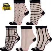 5 Pairs Sheer Socks for Women Black Mesh Ankle Socks Thin Fishnet See through So