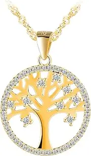 [INFINIONLY] Tree of Life Women's Necklace 925 Silver Creative Chain Pendant with Zirconia with 45 cm Chain for Girls