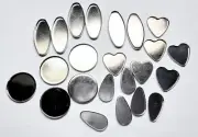 Bezel Cup, 24 Silver Plated Pewter Round Oval Heart Tray Bezel Cup Frame Mix *