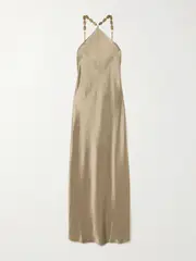 [STAUD] STAUD - Cadence Embellished Satin Maxi Dress - Gold - US2 US 2 Gold