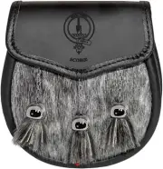 Scobie Semi Dress Sporran Fur Plain Leather Flap Scottish Clan Crest