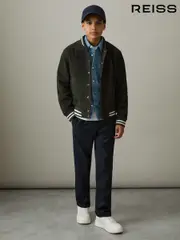 Reiss Dark Green Banbridge 3-9 yrs Suede Varsity Bomber Jacket (AP0414) | $260