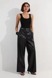 Petite Faux Leather High Waisted Wide Leg Pants