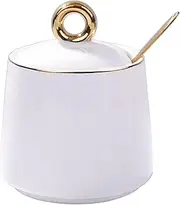 White Ceramic Sugar Bowls with Stainless Steel Spoon Salt Bowl with Lid for Home and Kitchen