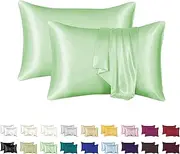 Luxurious Silky Satin Pillowcase for Hair and Skin - Set of 2 - Vegan Friendly - Standard Size - Silk Satin - Super Soft and Smooth, Cooling - Vegan (Apple)