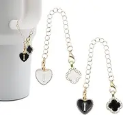 [RENUIS] 2Pcs Letter Charm Accessories for Stanley Cup,Name Id Initial Letter for Stanley 30&40 oz Tumbler with Handle,Heart Shape & Four Leaf Clover Initial Personalized Letter Charms,Stanley Cup Accessories
