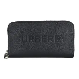 【BURBERRY 巴寶莉】BURBERRY經典壓印LOGO牛皮ㄇ字型12卡拉鍊長夾(黑)