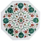 Roya Look Coffee Table Top with Pietra Dura Art White Marble Balcony Side Table