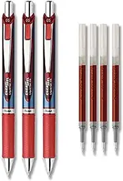 Pentel EnerGel Deluxe RTX Liquid Gel Ink Pen Set Kit, Pack of 3 with 4 Refills (Red - 0.5mm)