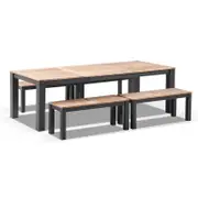 Balmoral 2.5M Teak Top Aluminium Table With Bench Seats