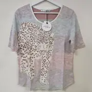 OUI Womens Leopard Sparkle T-Shirt - Size 8 UK