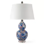 NEW BLUE PHOENIX AND OXBLOOD SWIRL CHINESE ORIENTAL PORCELAIN GOURD VASE LAMP AC