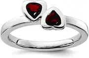 [Stackable Expressions] 925 Sterling Silver Bezel Polished Stackable Garnet Double Love Heart Ring Size 10-Stackable-Ring for Women