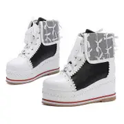 Nevenka Women Cute Lolita Boots Cosplay Brogue Wedge Boots-Black
