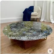 Labradorite Round Coffee Dining Table Top, Labradorite Stone Sofa Center Table