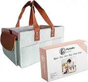 Mybabe Teddy Diaper Caddy Bag for all Newborn Essentials must haves - Baby registry, wipes, Nursery storage Bin, Car Organizer also with a Readymade gift box.