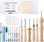 Punch Needle Tool Set - Punch Needles Hooking Tool Kits | Wooden Handle Knitting Needle Pen for Handmaking Decor Applique Embellishment