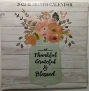 2022 "Thankful Grateful Blessed" 12-Month Wall Calendar-Great for Crafting Decor