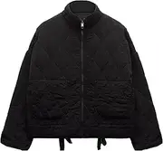 [Generic] Women's Retro Insulated Jacket Zip Up Short Fabric Jackets Warm Sherpa Winter Overcoat