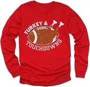 [Tstars] Turkey & Touchdowns Boys Thanksgiving Shirt Kids Football Long Sleeve T-Shirt