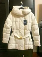 Cole Haan Women's Mid-Length Belted Coat Filled w/ Down/Feather Color White Sz S