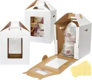 3 Pack Tall Cake Boxes 12X12X14 Inch Disposable Tiered Cake Carrier with Window