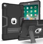 For Apple iPad 5 5th Gen 9.7 inch 2017 Hybrid Fancy Shockproof Heavy Duty Kickstand Case Cover (Black)