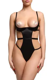 Dita Von Teese Von Follies Beau Teese Open Cup Black Satin Bodysuit