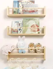 Nursery Floating Shelves for Wall, Set of 3 Book Shelves Natural Wood Wall