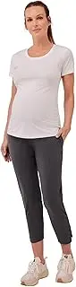 [pact] Women's Made with Organic Cotton Maternity Pants - Split Hem Pregnancy Pants with Pockets, Foldover Waistband