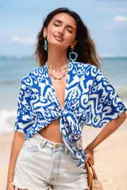 Cupshe Echo Park Abstract Cover-Up Top - Aqua,L
