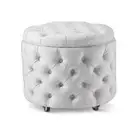 Round Linen Storage Ottoman Blanket Box Foot Stool Small 55cm Linen White Emma