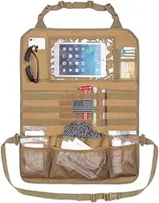 Tactical Car Seat Back Organizer Upgraded Tactical Molle Seatback Cover Protector Universal Fit Vehicles Truck MPV Pickup (Khaki)