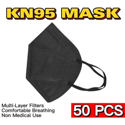 50 Pcs Black KN95 Protective 5 Layer Face Mask Disposable Mask