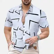 Men's Geometric Geometric Pattern Geometry Shirt Button Up Shirt Short Sleeve Fashion Streetwear Designer Work Daily Holiday Summer Spring Classic Collar Print